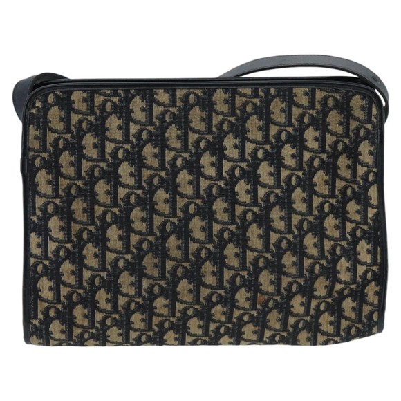 Christian Dior Trotter Canvas Clutch Bag Beige Navy Gold Auth 97851 - Picture 3 of 16